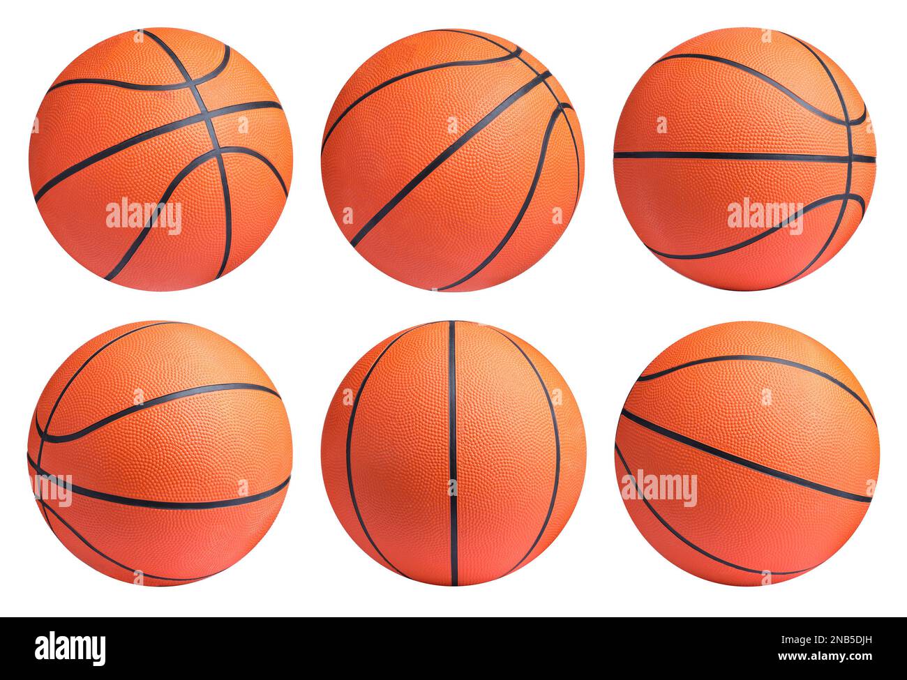 Set con palline da basket luminose su sfondo bianco Foto Stock