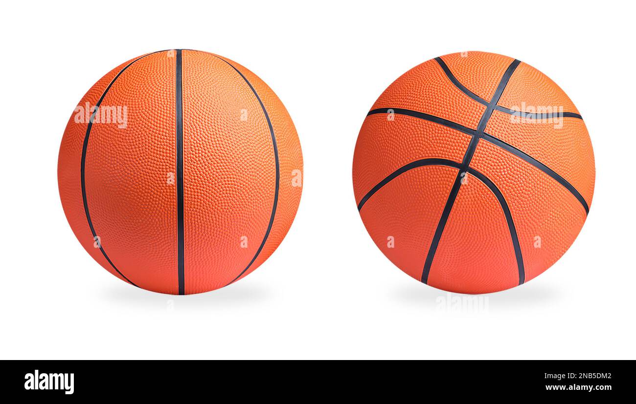 Palline da basket luminose su sfondo bianco. Design del banner Foto Stock