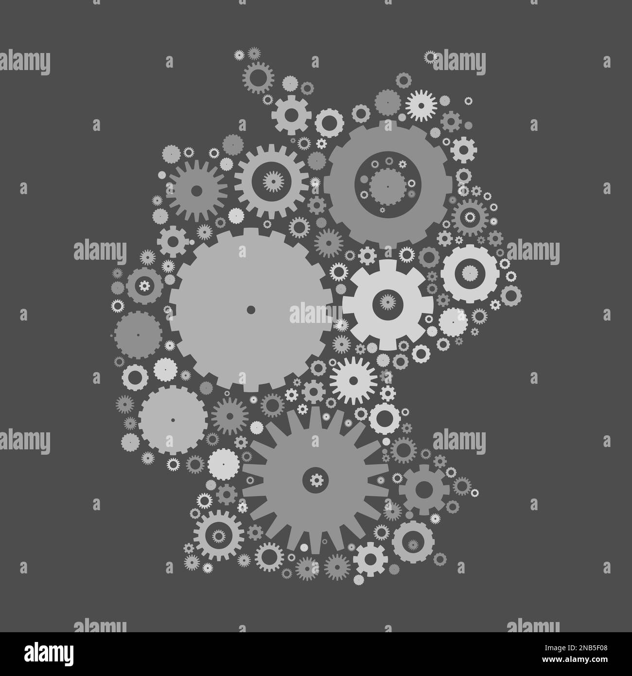 Germania mappa silhouette mosaico di ruote dentate e ingranaggi. Illustrazione del vettore grigio su sfondo grigio. Illustrazione Vettoriale