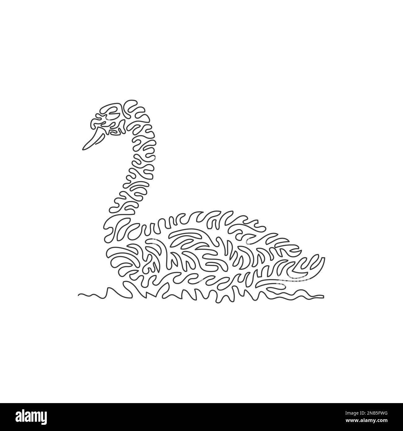 Disegno astratto singolo a una linea Nuoto cigno carino. Disegno grafico a linea continua illustrazione vettoriale di un cigno adorabile per icona, simbolo Illustrazione Vettoriale