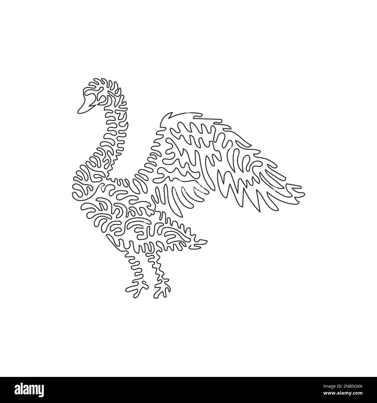 Curva continua disegno astratto a una linea Swan che mostra la sua apertura alare. Immagine vettoriale del tratto modificabile a linea singola di un bel cigno Illustrazione Vettoriale