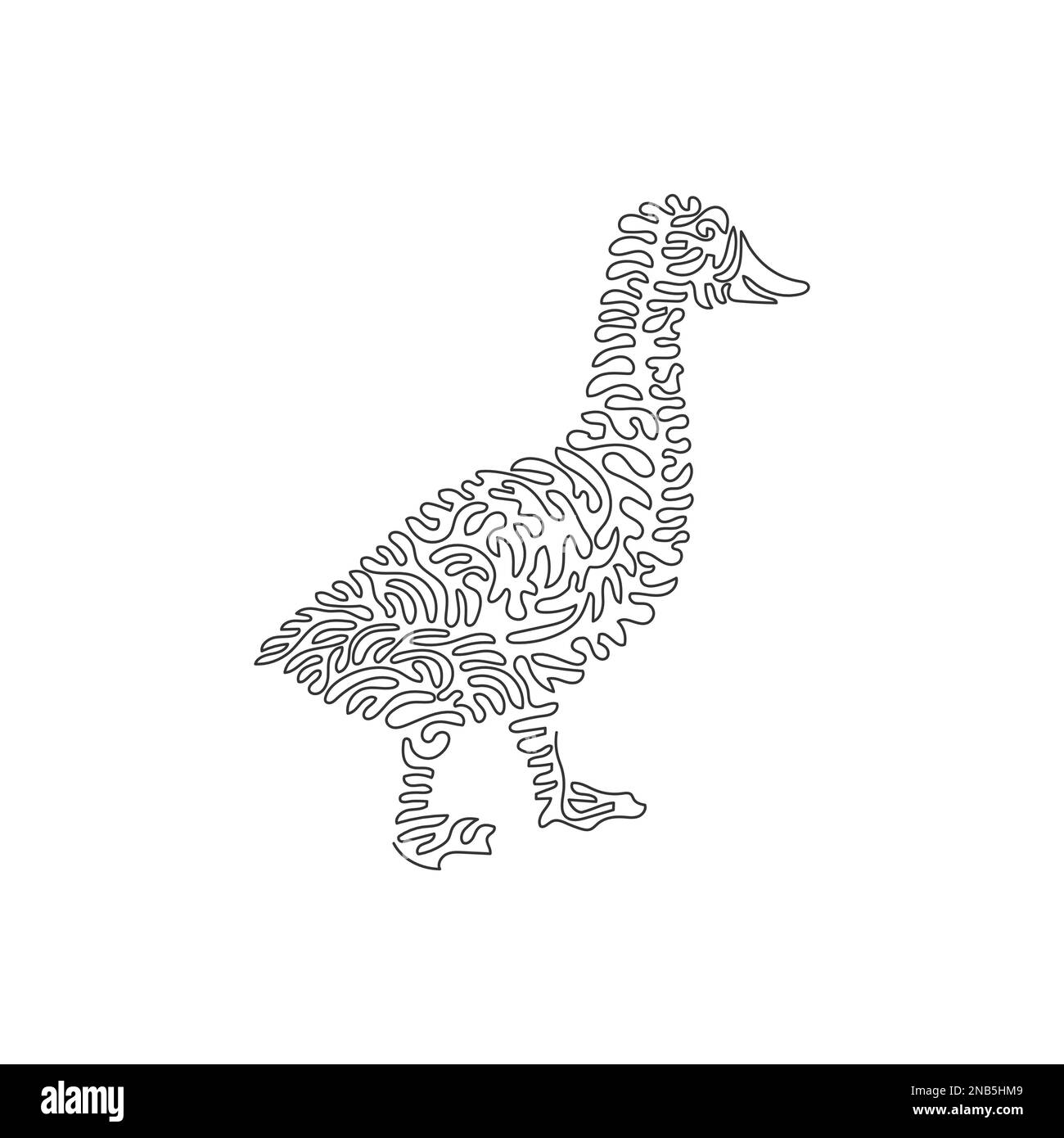 Riccio singolo una linea disegno di carino anatra. Disegno grafico a linea continua illustrazione vettoriale di adorabile anatra per icona, simbolo, logo Illustrazione Vettoriale