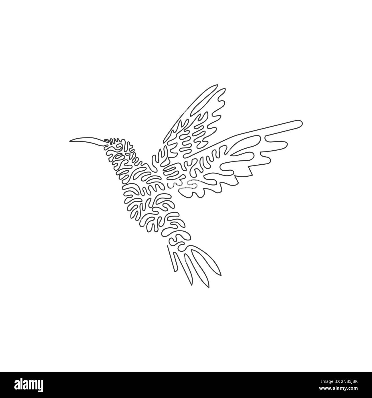 Curva continua disegno astratto a una linea Adorabile colibrì volante. Immagine vettoriale del tratto modificabile a linea singola di un simpatico colibrì Illustrazione Vettoriale