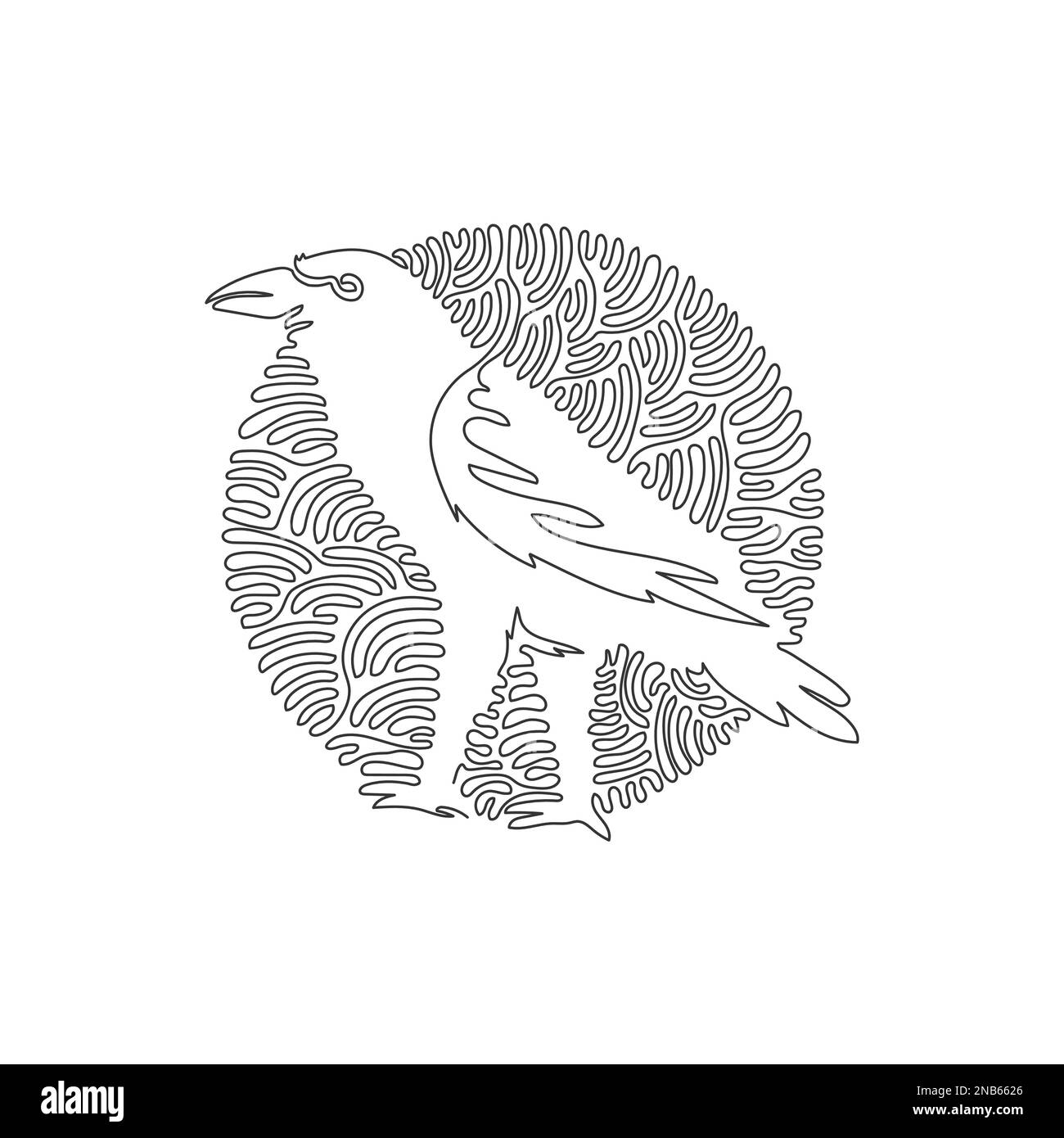 Singolo un disegno di linea ricurvo di carino corvo astratto arte Disegno grafico a linea continua illustrazione vettoriale del corvo esotico per icona, simbolo Illustrazione Vettoriale