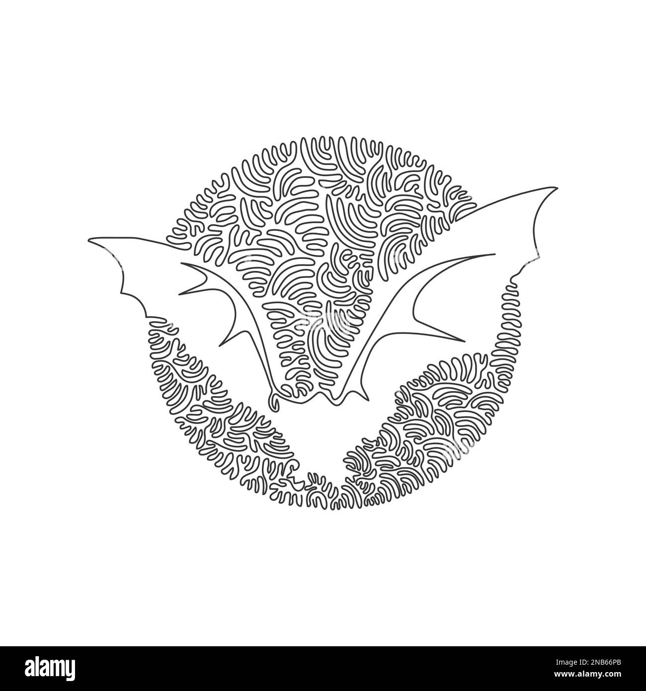 Curva continua disegno di una linea. I pipistrelli sono agili in volo. Illustrazione del vettore di tratto modificabile a linea singola di ali di bat larghe Illustrazione Vettoriale