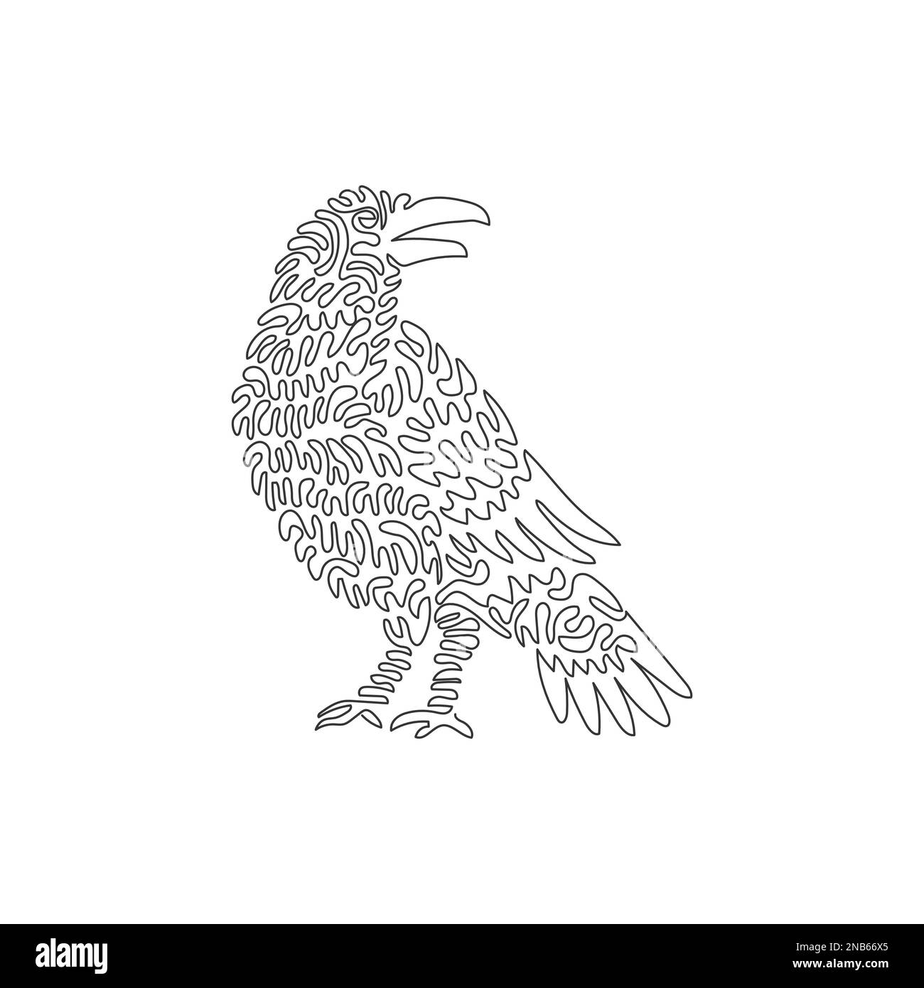 Curva continua una linea di disegno di corvi è intelligente animali. Illustrazione del vettore del tratto modificabile a riga singola di corvo nero lucido Illustrazione Vettoriale