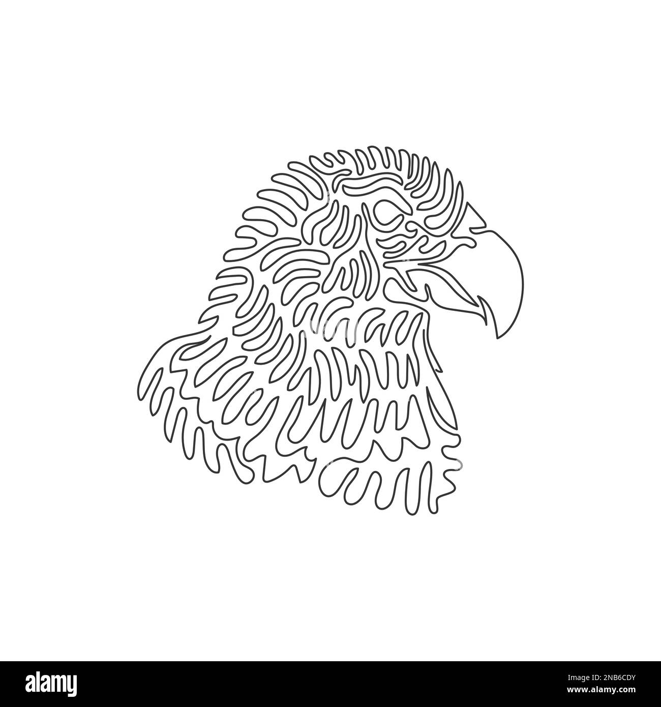 Curva continua una linea di disegno del falco ha puntato bruscamente, becco forte. Illustrazione del vettore del tratto modificabile a linea singola di adorabile falco Illustrazione Vettoriale