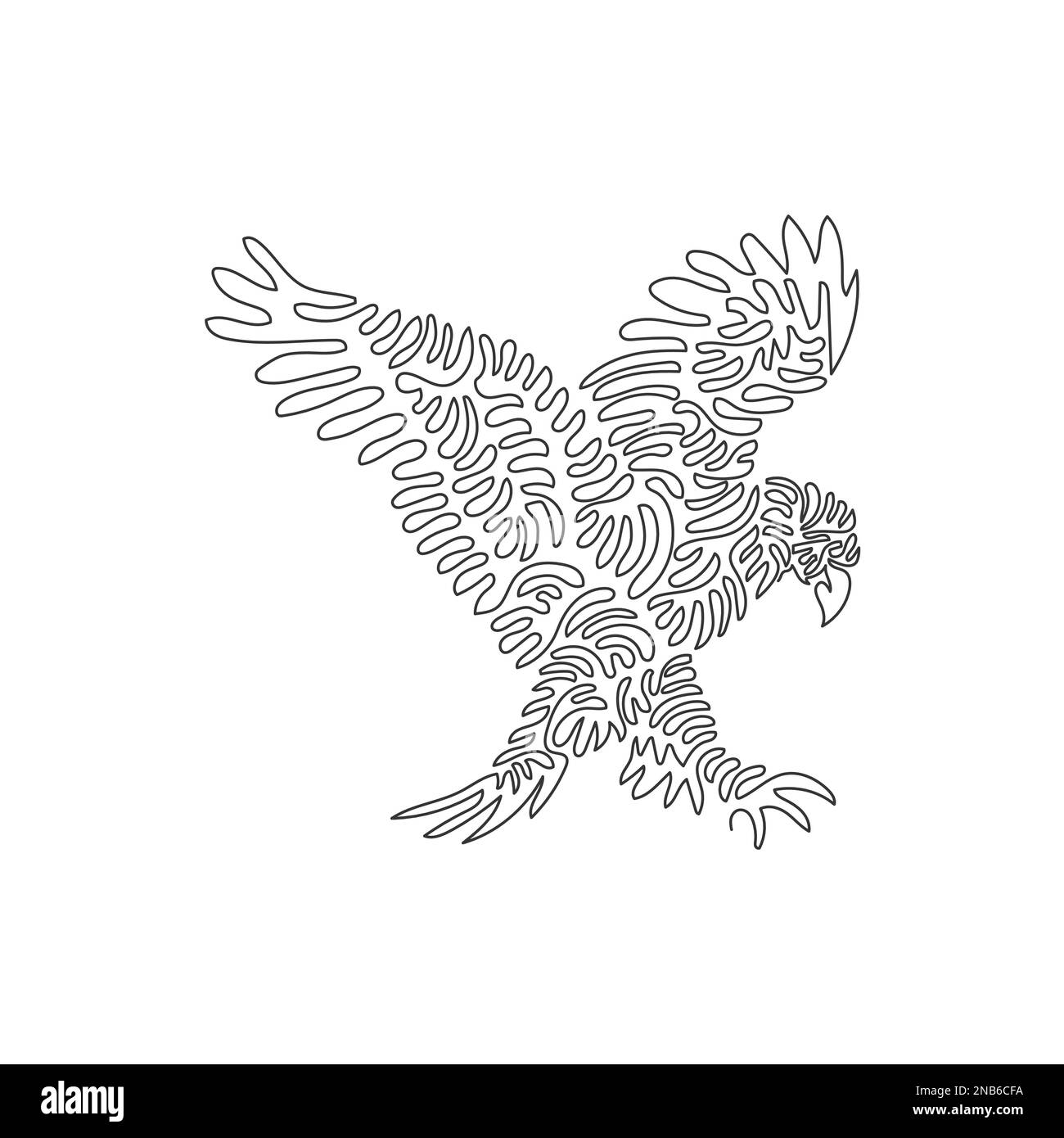 Disegno astratto singolo a una linea Aquila pronta a prendere preda. Disegno grafico a linea continua illustrazione vettoriale di artigli affilati dell'aquila Illustrazione Vettoriale