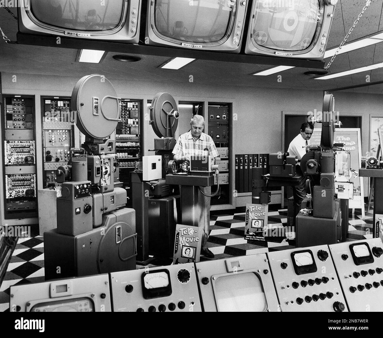 In a TV projection room in Bartlesville, Oklahoma on Sept. 11, 1957