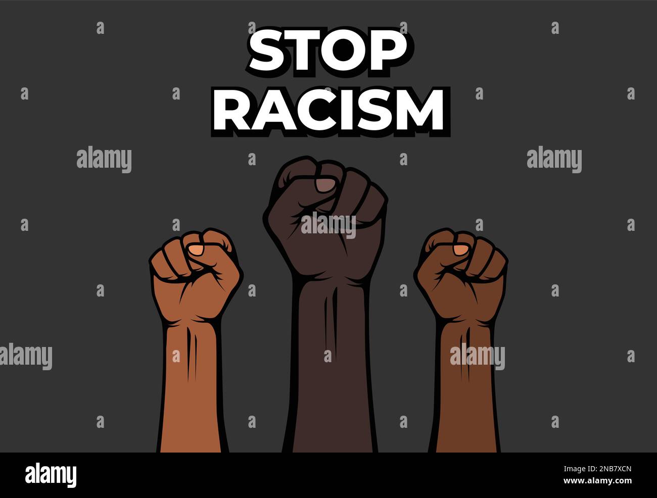 Stop Racism Sign, aggrappato a mano, insieme combattiamo il razzismo, insieme siamo forti - protesta Art Vector Illustration Illustrazione Vettoriale