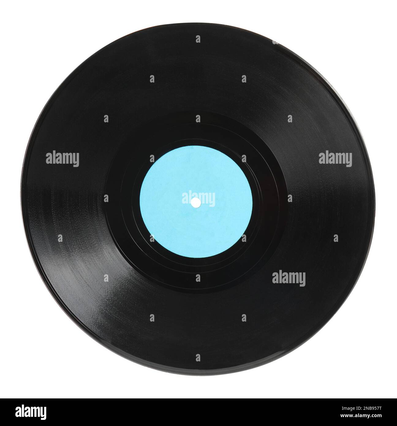 Disco in vinile nero d'epoca isolato su bianco Foto Stock