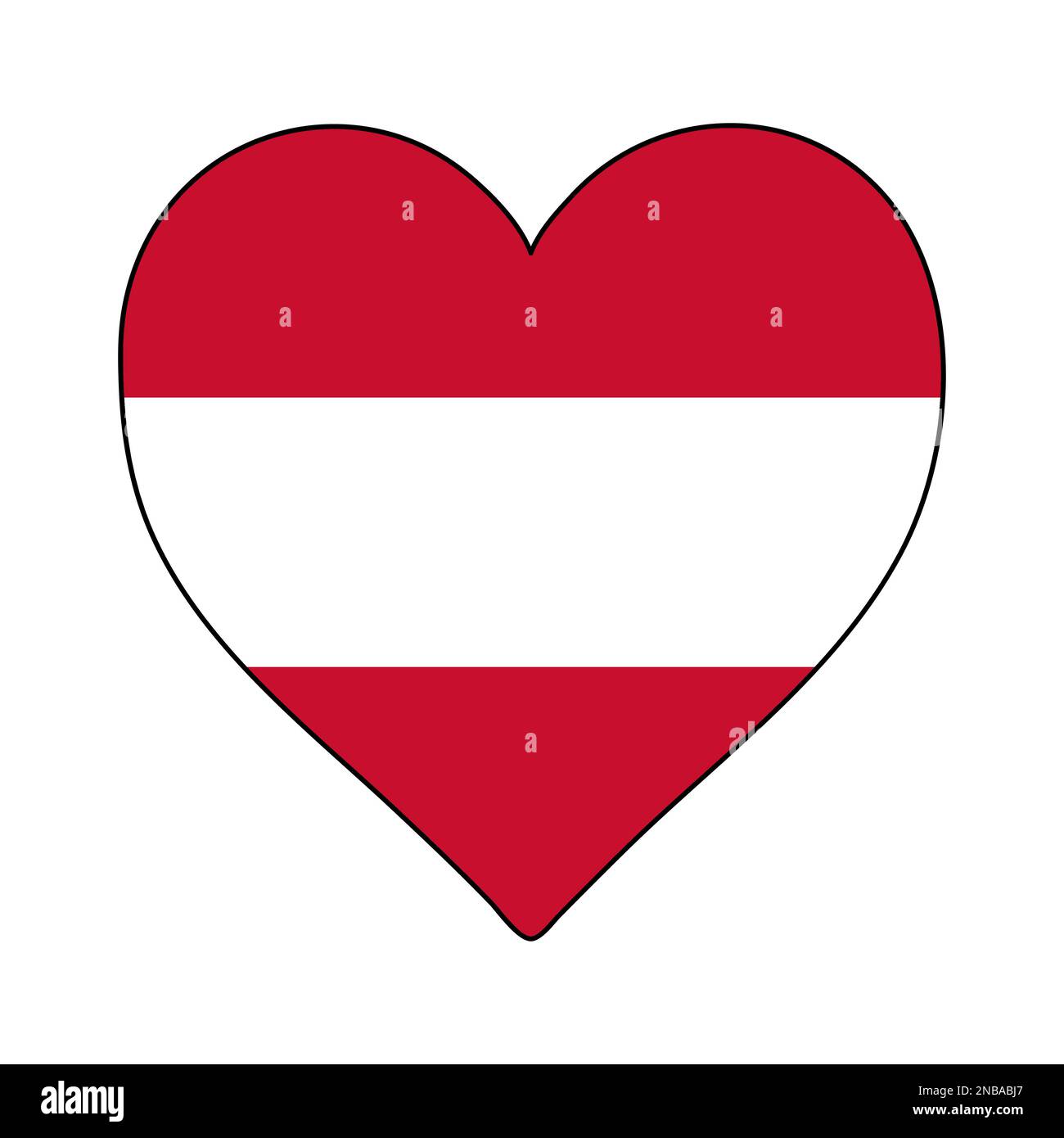Austria Heart Shape Flag. Amate l'Austria. Visitate l'Austria. Europa occidentale. Europa. Unione europea. Disegno grafico dell'illustrazione vettoriale. Illustrazione Vettoriale