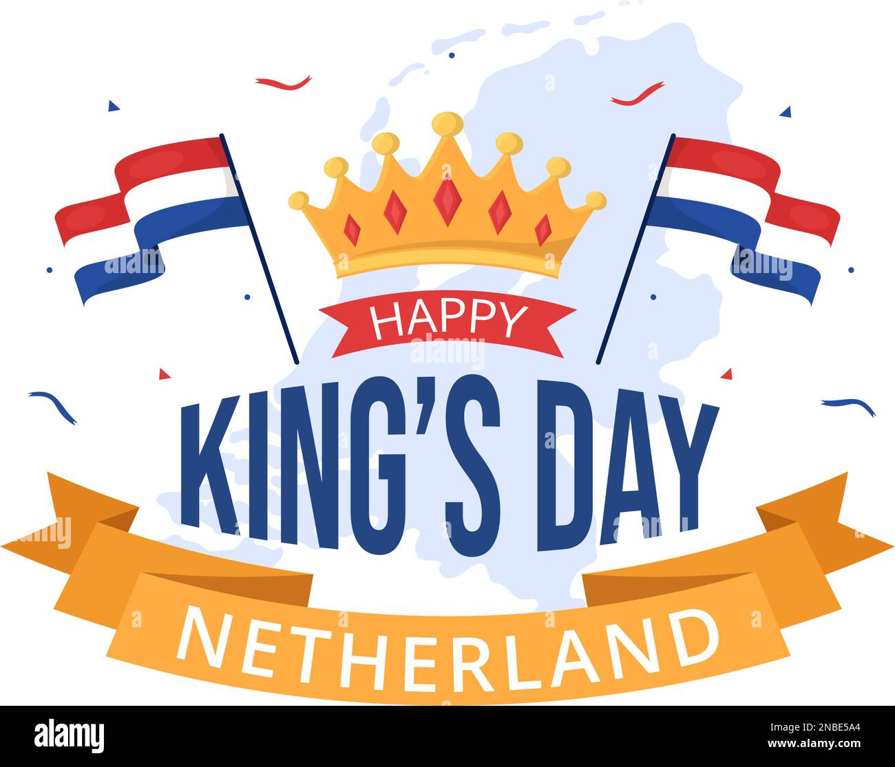 Happy Kings Netherlands Day Illustration con Waving Flags e King Celebration per banner Web o Landing Page in Cartoon piano modelli disegnati a mano Illustrazione Vettoriale