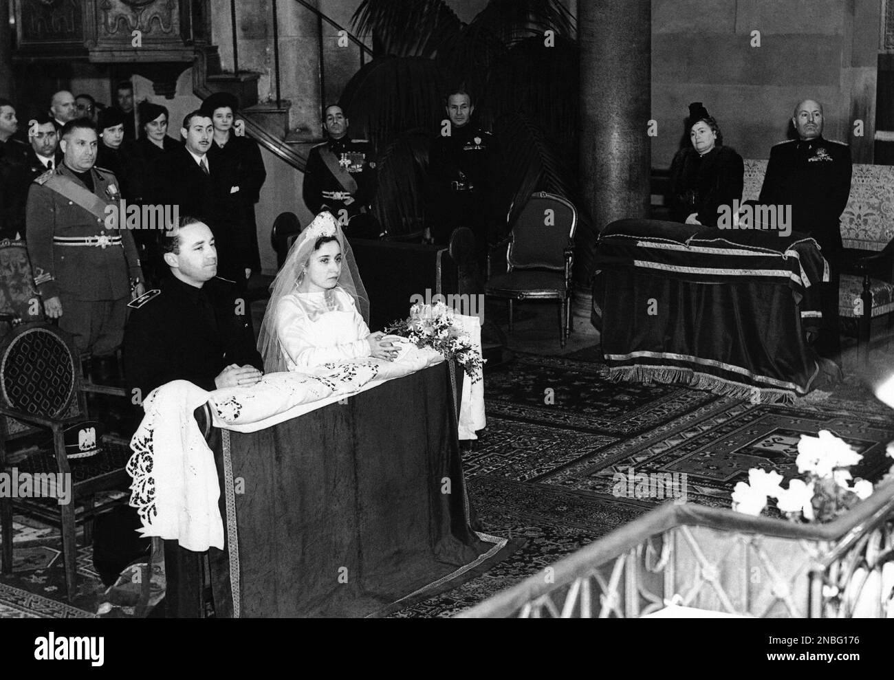 Italian dictator Benito Mussolini and his wife, Donna Rachele, right ...