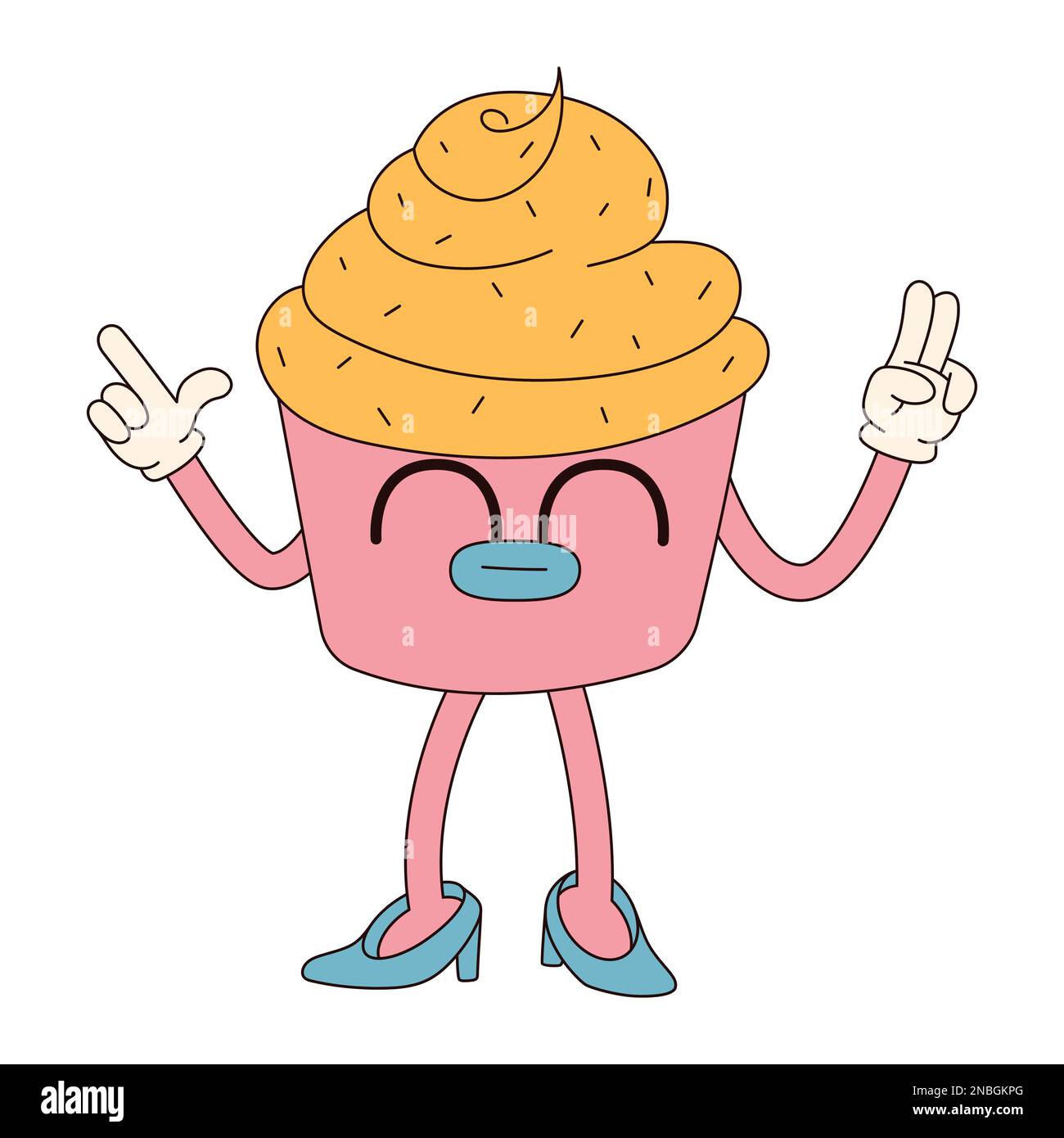 Hippie groovy buon carattere di Pasqua. Easter BUN in stile cartoon retrò 60s 70s alla moda. Illustrazione Vettoriale