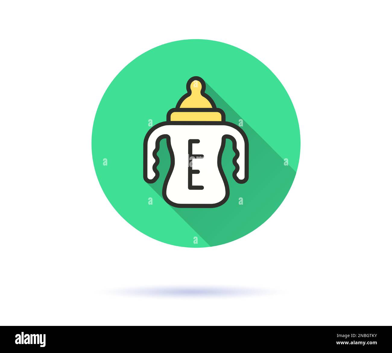 Icona del biberon con manici. Semplice illustrazione con lunga ombra per grafica e web design. Illustrazione Vettoriale
