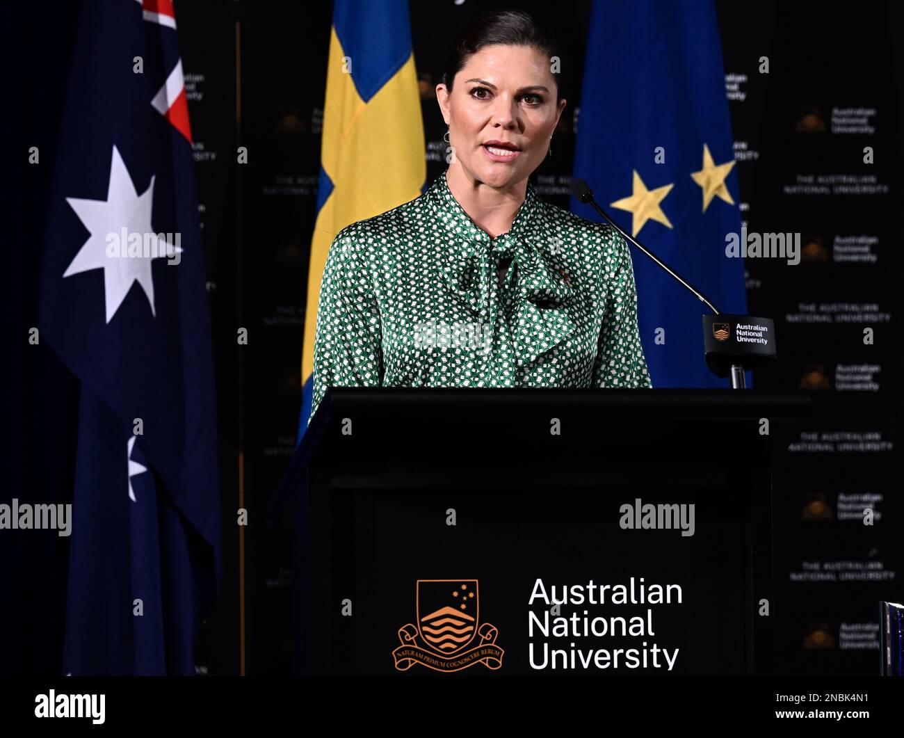 La Principessa Crown Victoria ha tenuto un discorso speciale presso l'Australian National University di Canberra, Australia, il 14 febbraio 2023, per aprire il pa Foto Stock