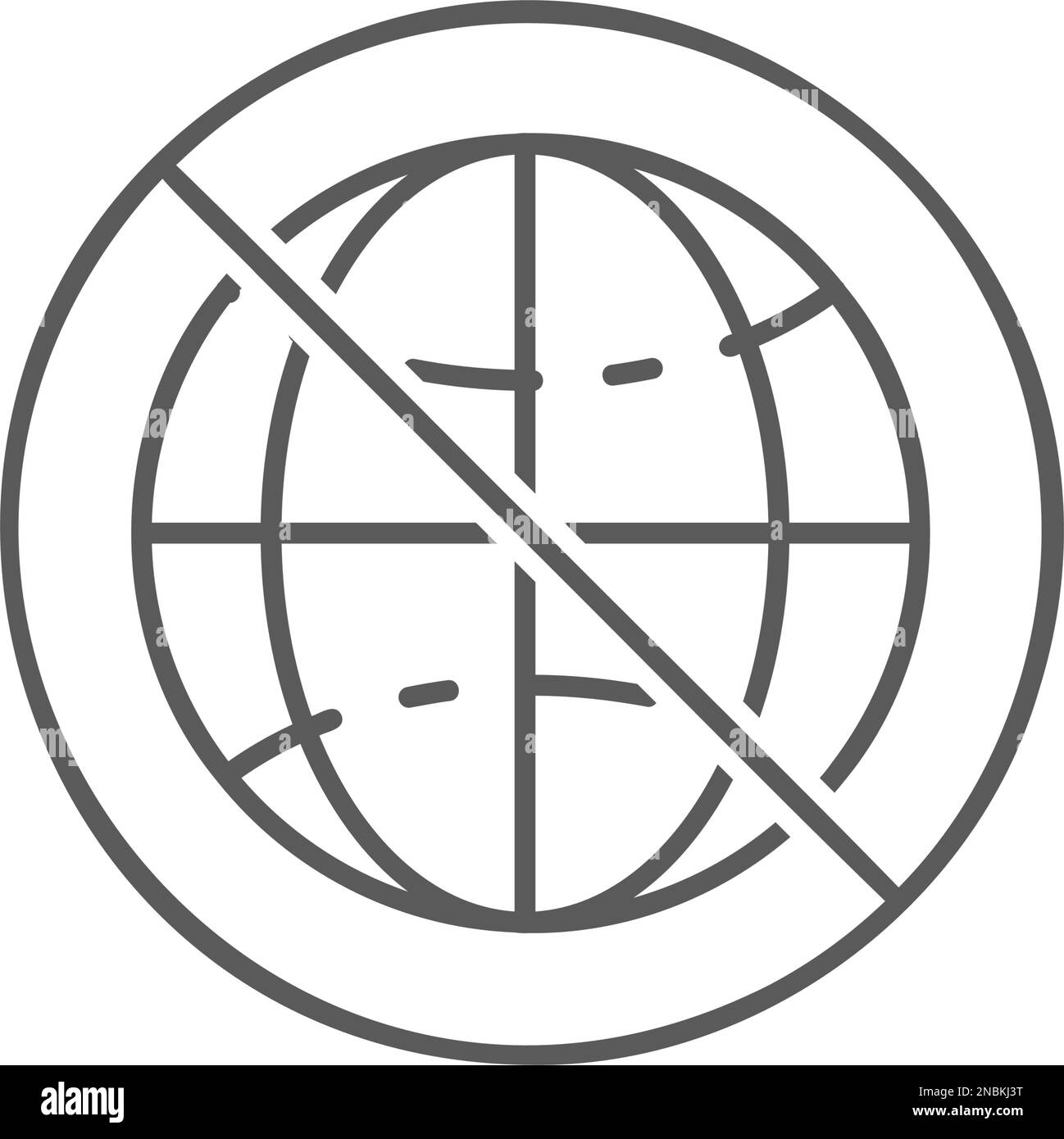 Globo terrestre con segno di proibizione, nessun mondo, icona lineare di rifiuto terrestre. Tecnologia globale, internet, design simbolo di social network. Illustrazione Vettoriale