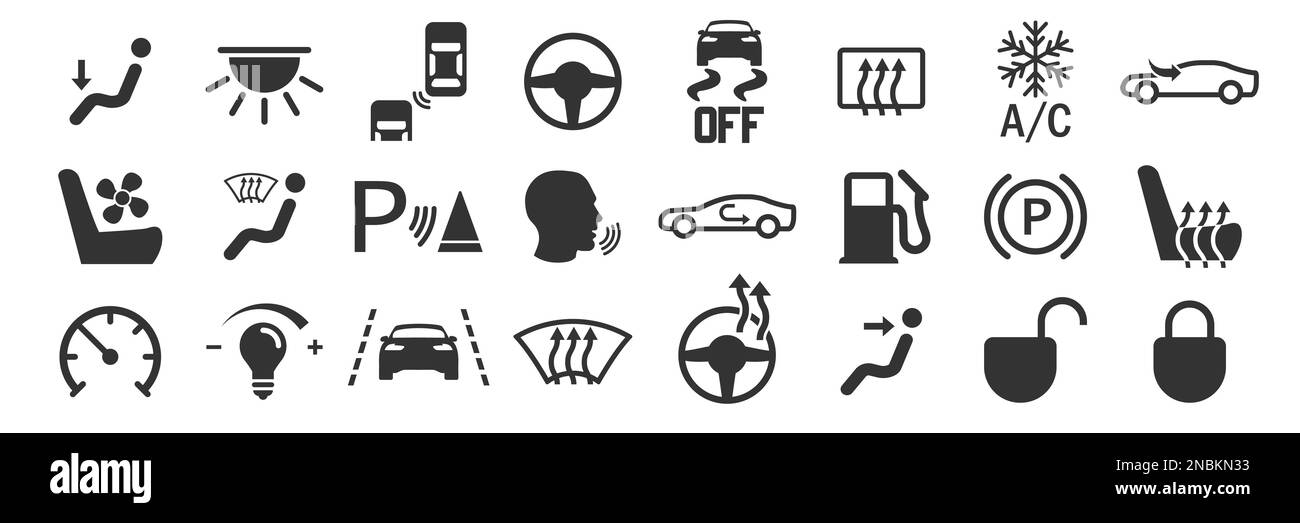 I pulsanti dell'abitacolo dell'auto consentono di impostare le icone in un design semplice. Illustrazione vettoriale Illustrazione Vettoriale
