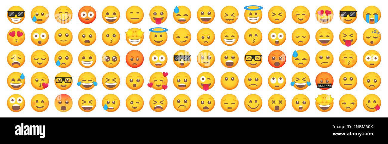 Grande set di icone emoticon sorriso. Set di emoji cartoni animati. Set di emoticon vettoriali Illustrazione Vettoriale