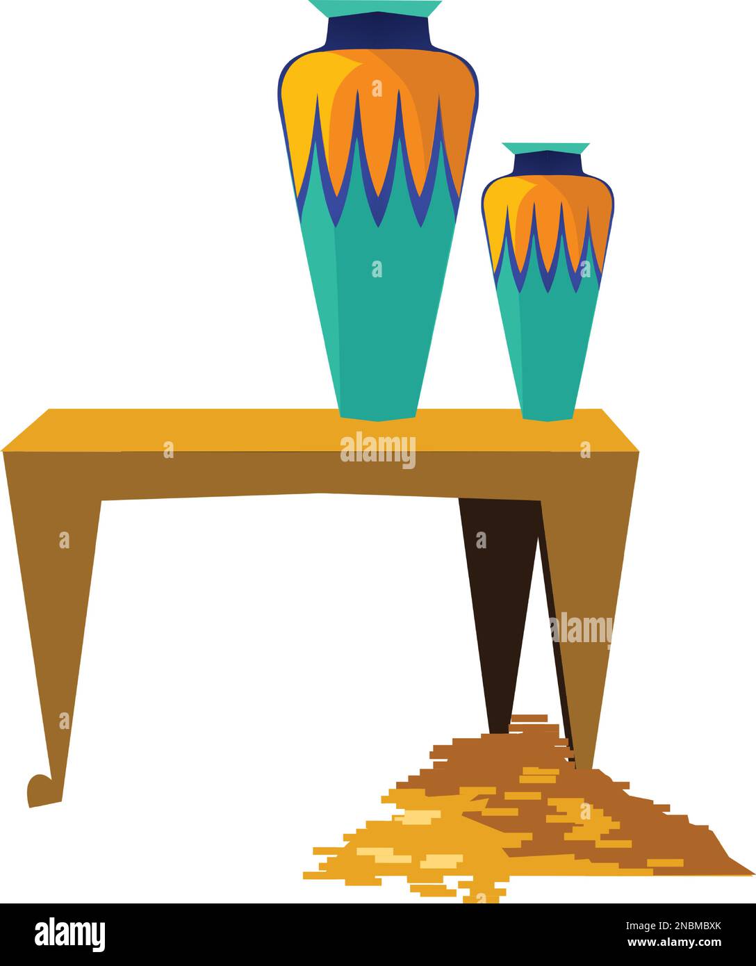 Set di cartoni animati vettoriali dell'antico Egitto. Collezione di simboli della cultura egiziana, tavolo con vaso sacrificale e tesoro, monete d'oro, isolato su sfondo bianco Illustrazione Vettoriale