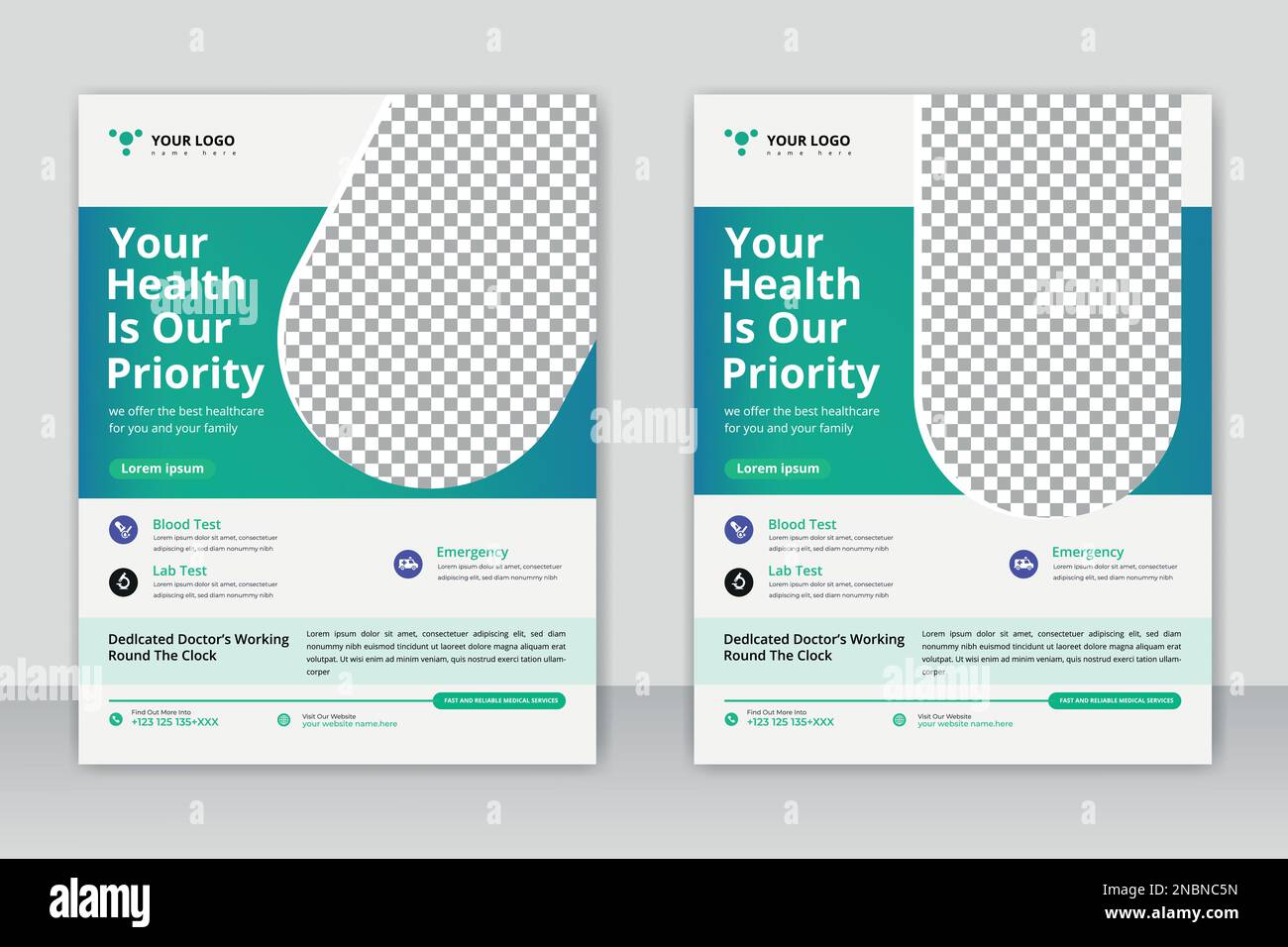 Design di modelli A4 per la copertura sanitaria e icone piatte per la progettazione di report e brochure mediche, volantini, decorazione di opuscoli per la stampa e la presentazione Illustrazione Vettoriale