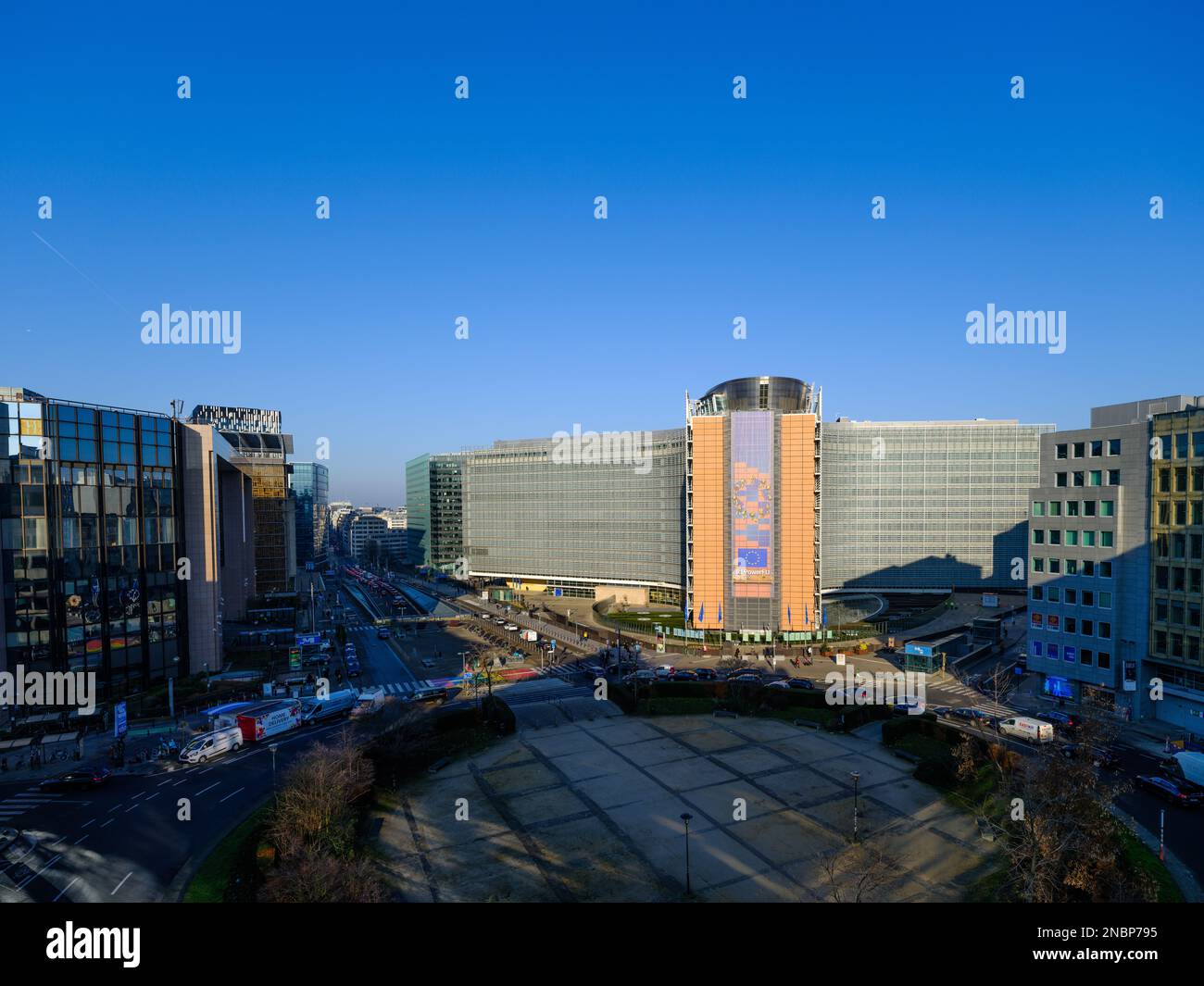 L'edificio Berlaymont. Sede della Commissione europea, CE, l'esecutivo dell'Unione europea a Bruxelles Foto Stock