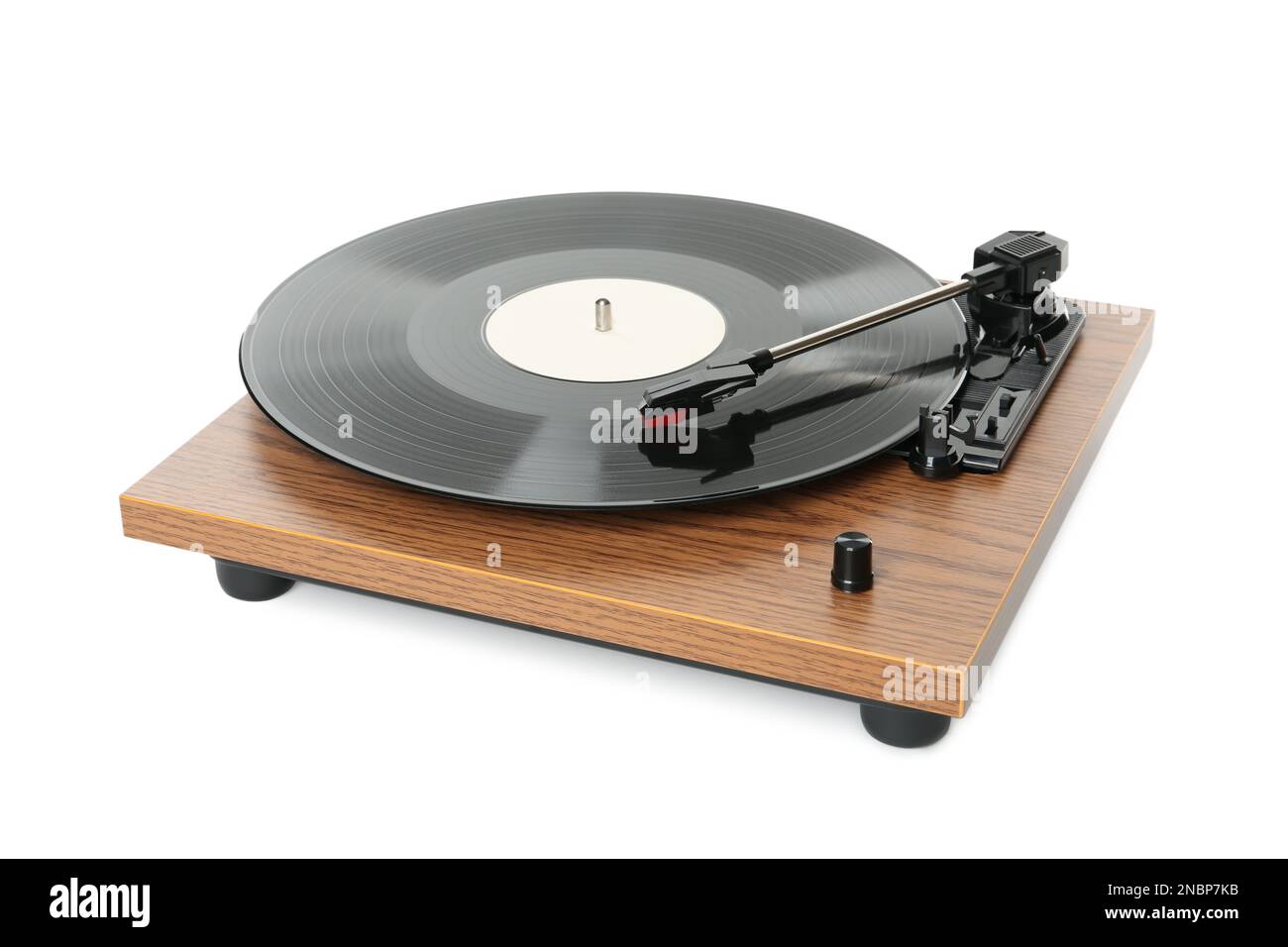 Giradischi moderno con disco in vinile isolato su bianco Foto Stock