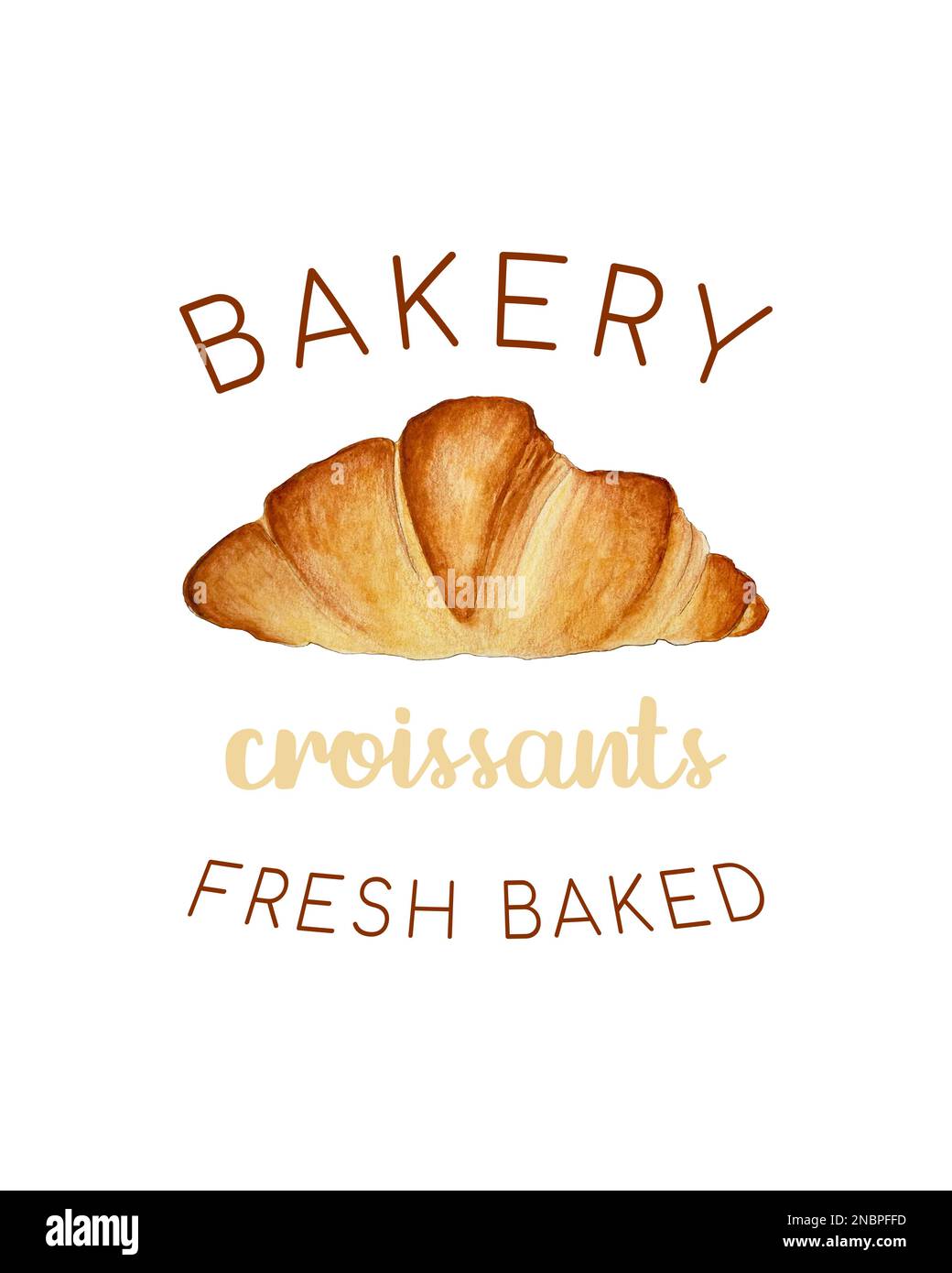 Croissant appena sfornato, simbolo del panificio o modello con logo. Bun francese fatto a mano. Concetto di emblema vettoriale per panetteria locale. Isolato. Illustrazione vettoriale Illustrazione Vettoriale