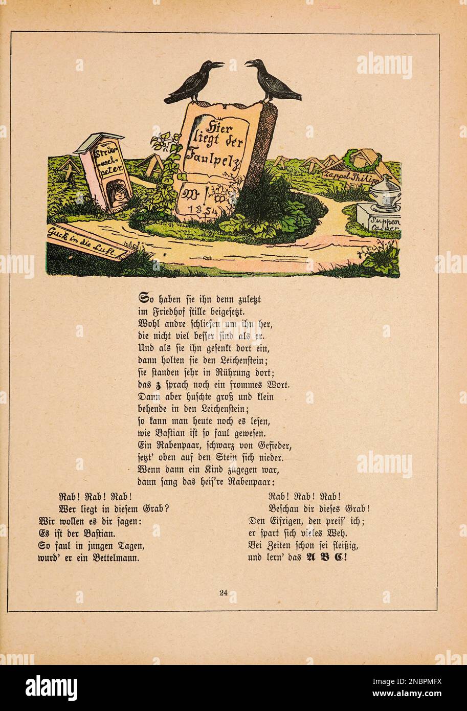 Dalla versione tedesca originale del libro ' Bastian der Faulpelz ' [ Bastian the lazybones ],1854 di Hoffmann, Heinrich, 1809-1894 Editore Frankfurt am Main : Rütten & Loening Foto Stock