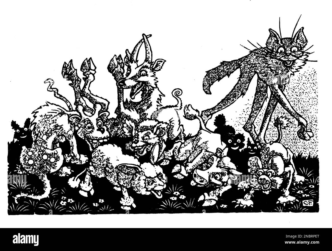 LE CREATURE DELLE PANNOCCHIE del libro " la principessa e il goblin " di George MacDonald ; illustrato con disegni a linee e tavole colorate di Charles Folkard. Foto Stock