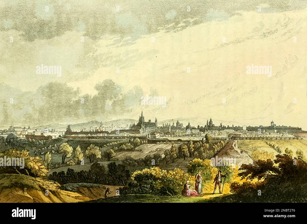 Vista di Milano incisa su disegni di J. e J. Lory, dal libro ' pittoresco tour da Ginevra a Milano, per mezzo del Sempione' pubblicato a Londra da R. Ackermann nel 1820 Foto Stock