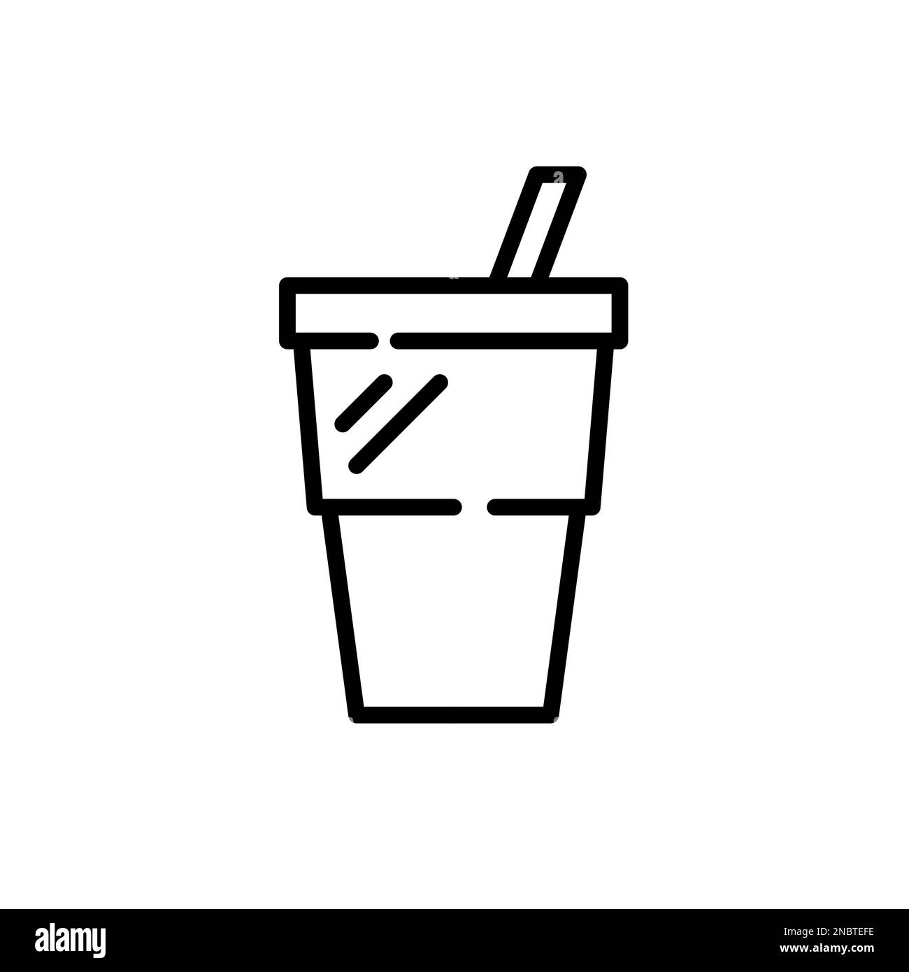 Tazza monouso per soda fredda con cannuccia. Icona della linea di tratto modificabile pixel Perfect Illustrazione Vettoriale