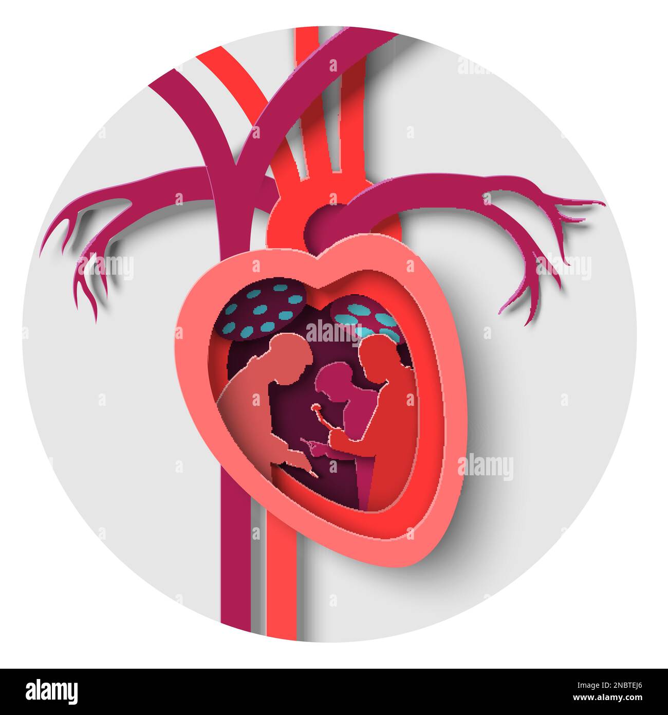 Gruppo medico che conduce il vettore di trapianto di cuore 3D Illustrazione Vettoriale