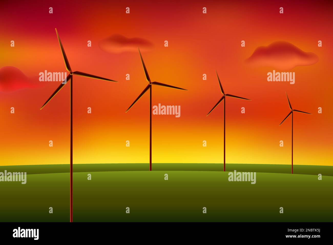 Turbine eoliche. Fonte di energia ecologica. Illustrazione vettoriale. Illustrazione Vettoriale