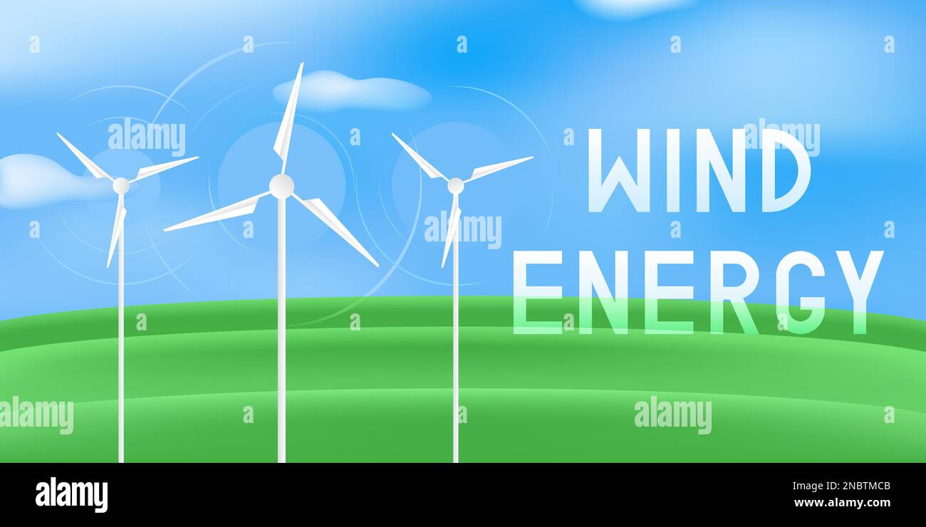 Poster dell'energia eolica. Illustrazione vettoriale. Illustrazione Vettoriale