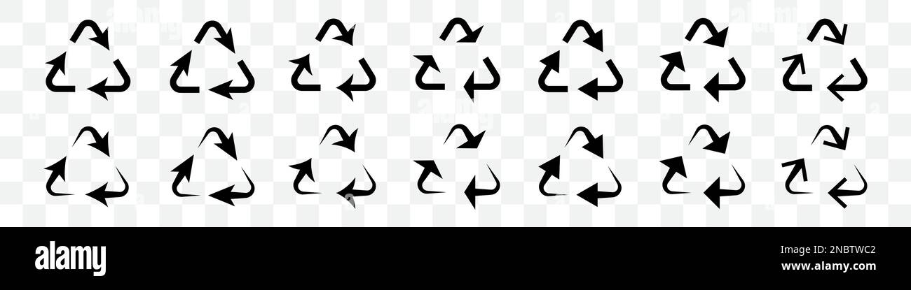 Set di frecce nere di riciclo su sfondo trasparente Illustrazione Vettoriale