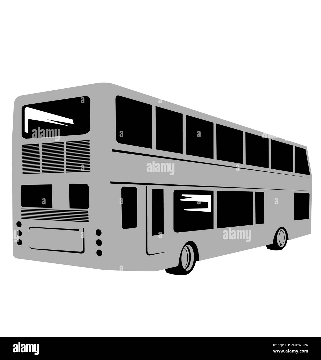 Immagine di un autobus a due piani o a due piani visto dal retro su sfondo isolato in stile legno retrò. Foto Stock