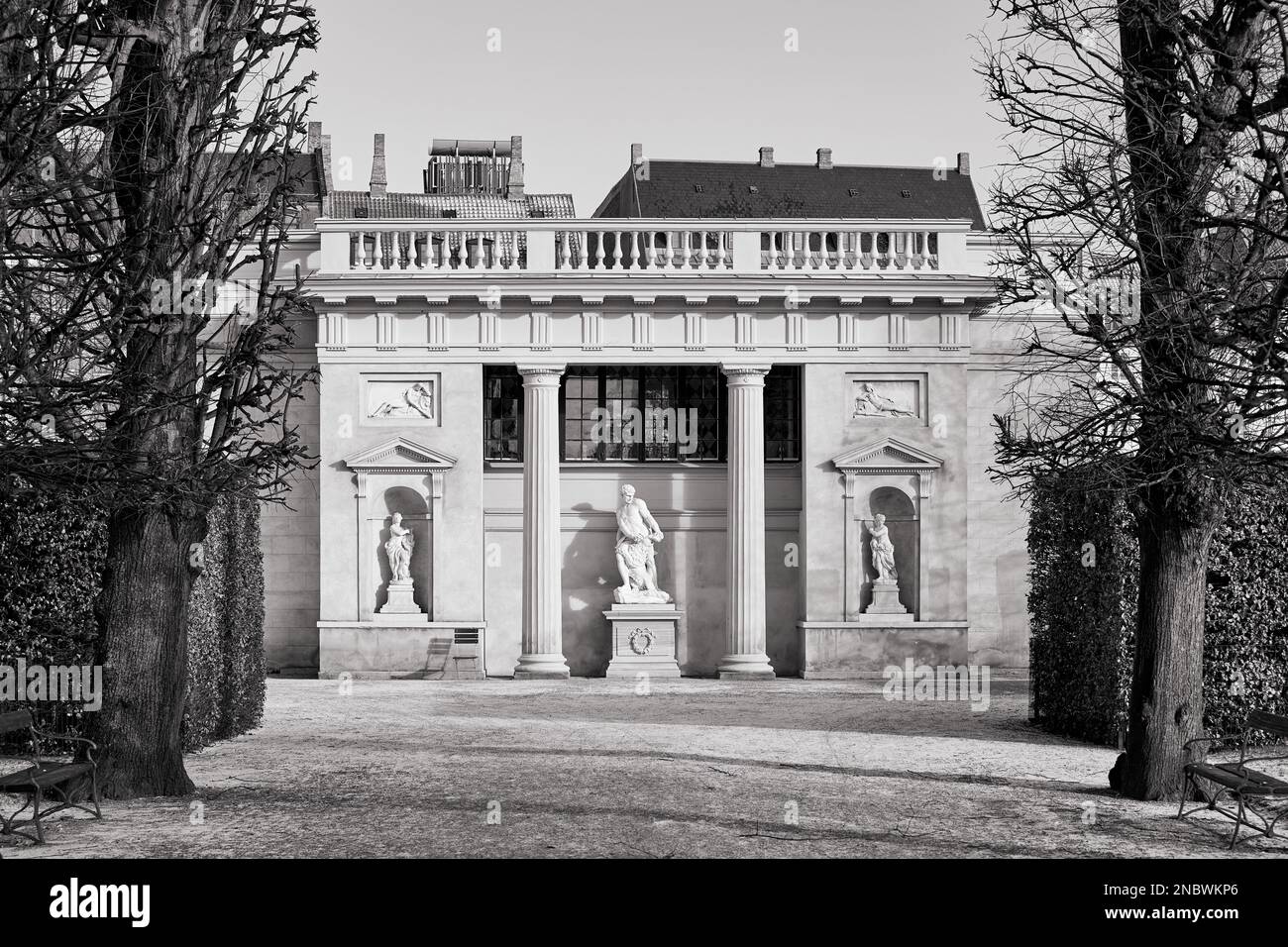 Il Padiglione di Ercole ('Herkulespavillonen') nei Giardini del Castello di Rosenborg (Kongens Have), inverno; Copenhagen, Danimarca Foto Stock