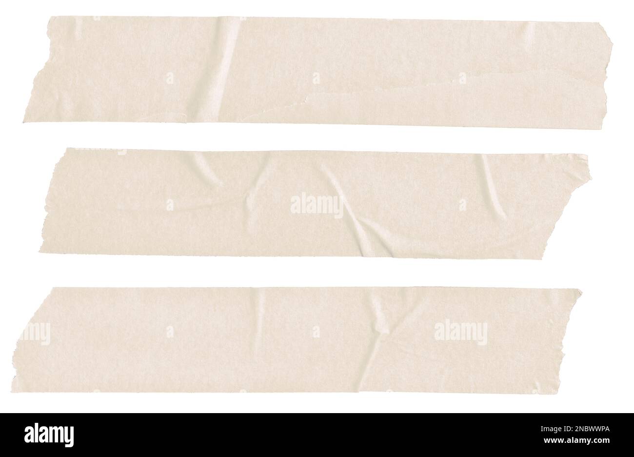 Tre adesivi marroni a nastro per pittori bianchi isolati su sfondo bianco. Modello di modello Foto Stock