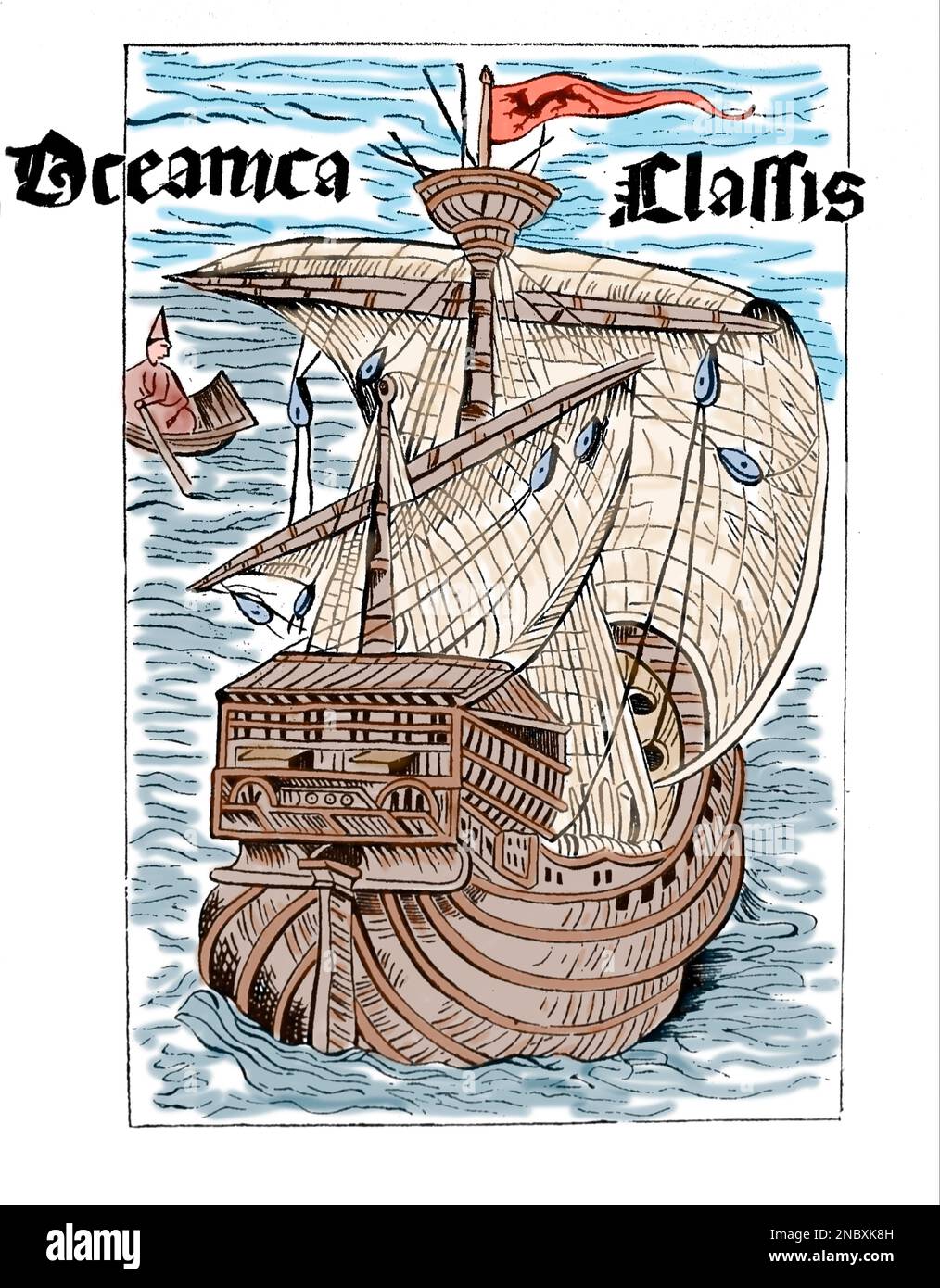 caravel spagnolo 'la Pinta' che Cristoforo Colombo scoprì l'America nel 1492. Incisione di Cristoforo Colombo. Foto Stock