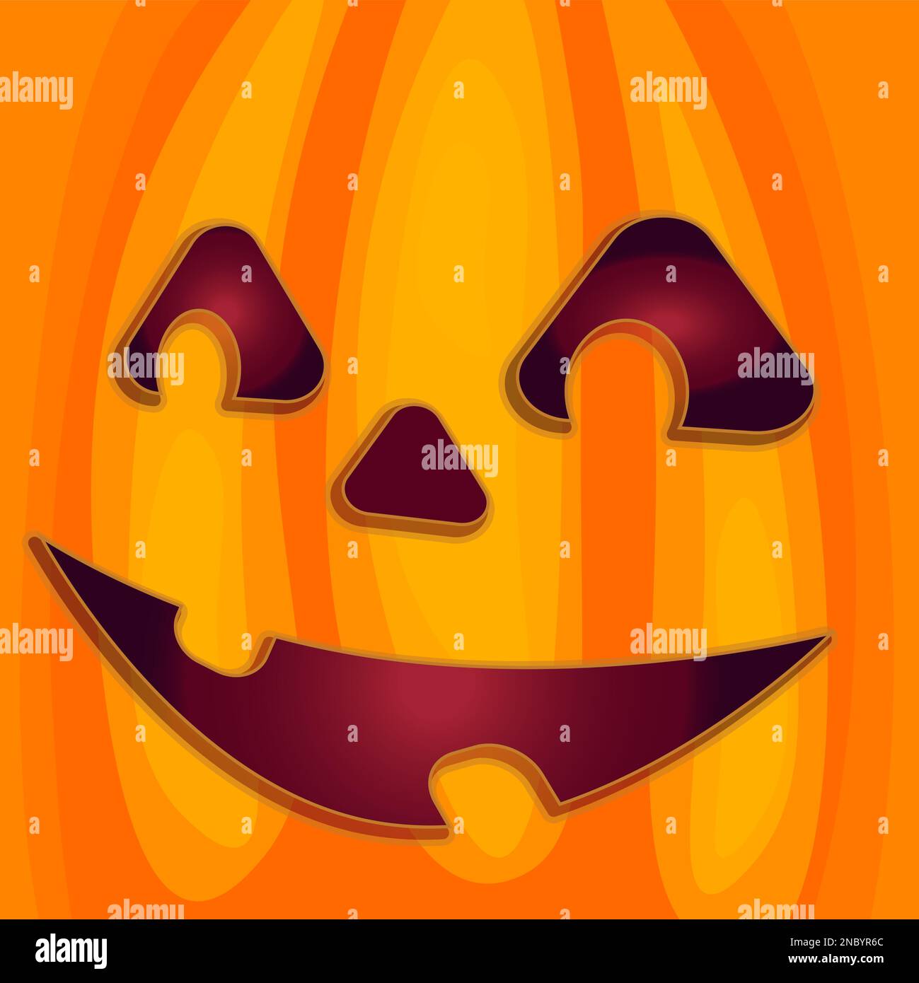 Sorridente zucca di Halloween su sfondi gialli quadrati. Zucca scolpita Illustrazione Vettoriale