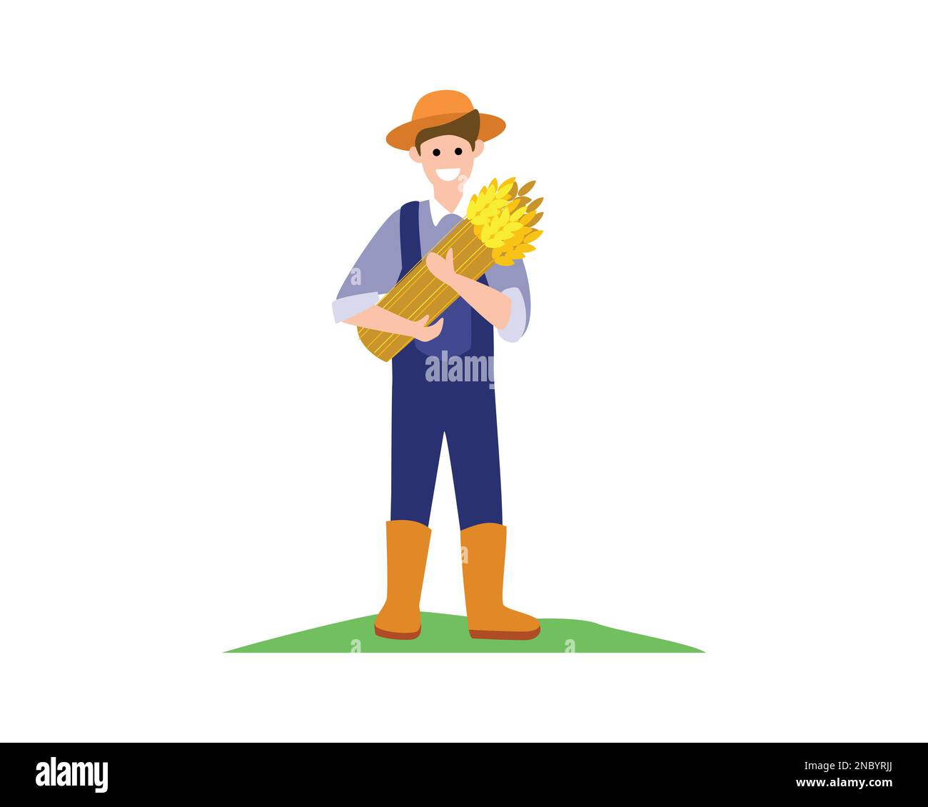 Coltivatore di grano felice che tiene l'illustrazione di raccolto Illustrazione Vettoriale