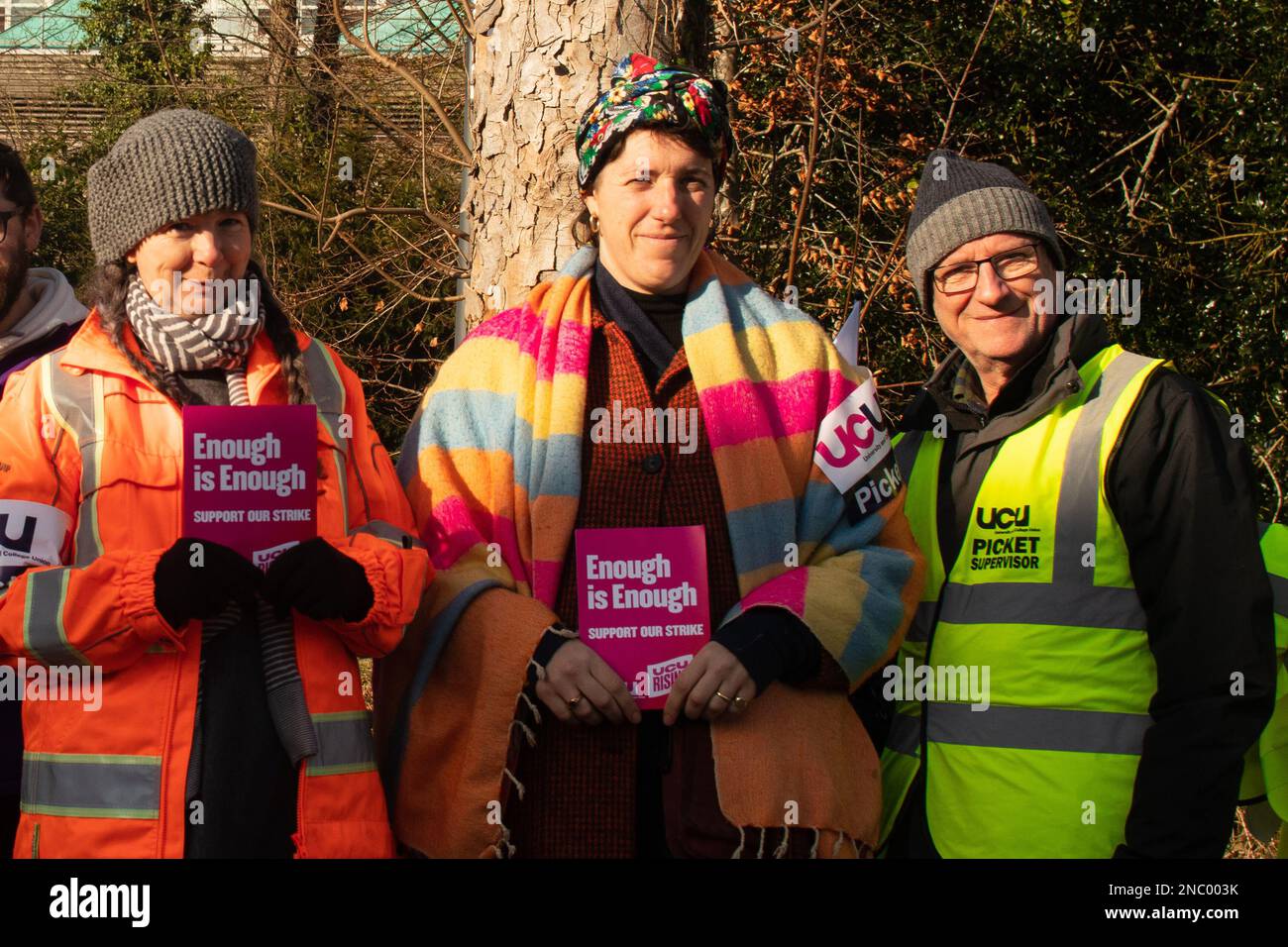 Bristol, Regno Unito, 14th febbraio 2023. Unison picket line fuori dal campus di Bower Ashton della University of West of England (UWE) Foto Stock