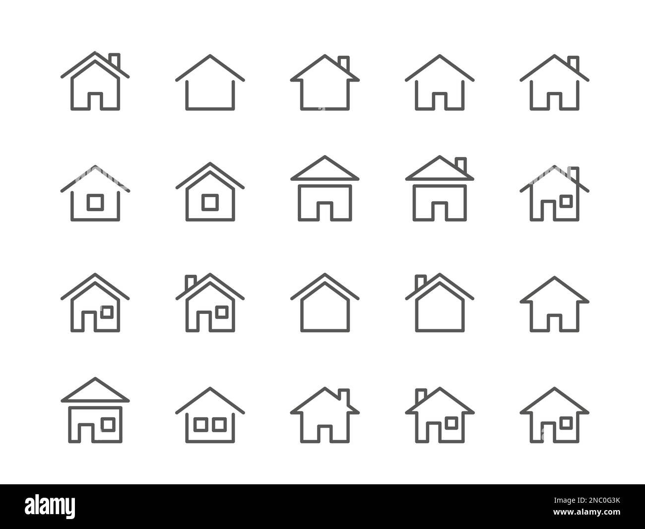 Complesso domestico. Edificio residenziale. Architettura delineare i segni. Casa Patria. Immobiliare. Icone Casa. Semplici palazzi di base in habitat. Simboli dei pulsanti home page o home page. Set di pittogrammi delle linee vettoriali Illustrazione Vettoriale
