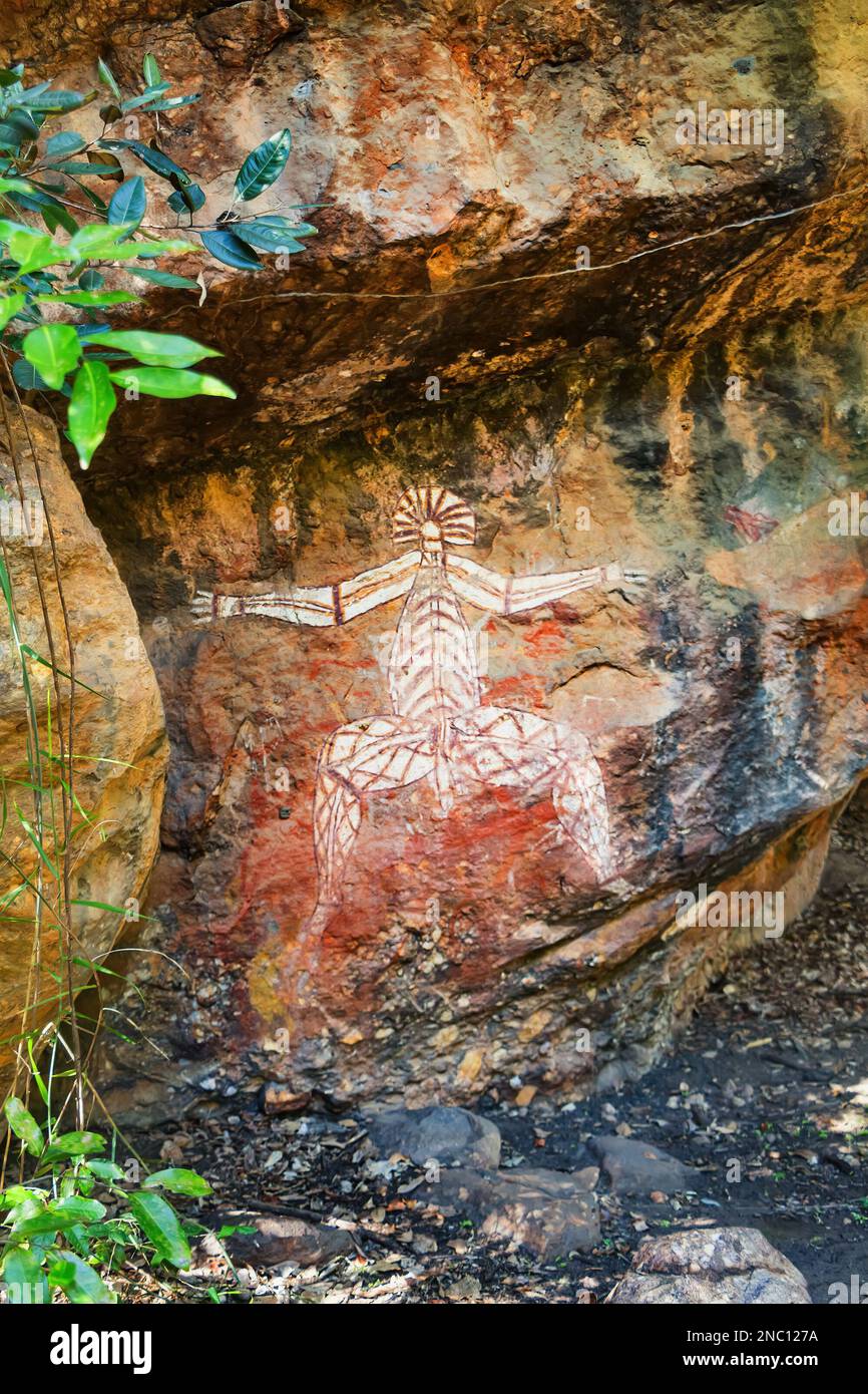 Kakadu National Park petroglifi aborigeni in Australia Foto Stock