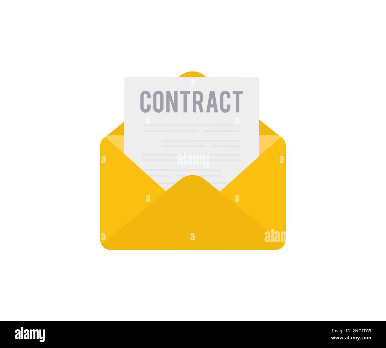 Documento contrattuale in busta logo design. Gestione dei documenti, ufficio senza carta, firma di contratti aziendali, disegno vettoriale ed illustrazione. Illustrazione Vettoriale