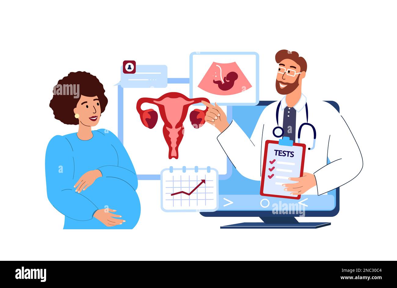 Ginecologo medico Consultato donna incinta, futuro Mother.Online Digital Ultrasound.Prenatal Care, Gestione della gravidanza, Medical Hospital.Internet Foto Stock