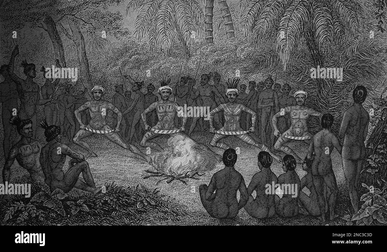 Danza degli indigeni australiani. Incisione. 19th ° secolo. Foto Stock