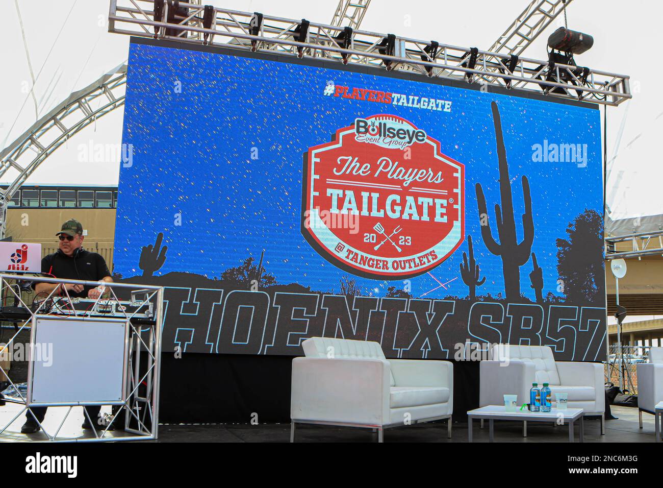 L'esclusiva Players Tailgate del Bullseye Event Group prima del Super Bowl si è guadagnata la reputazione di migliore esperienza pre-partita, dove oltre 50 attivi Foto Stock
